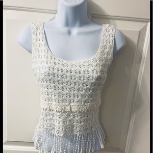 Crop crochet top L  white  with tassels NWT